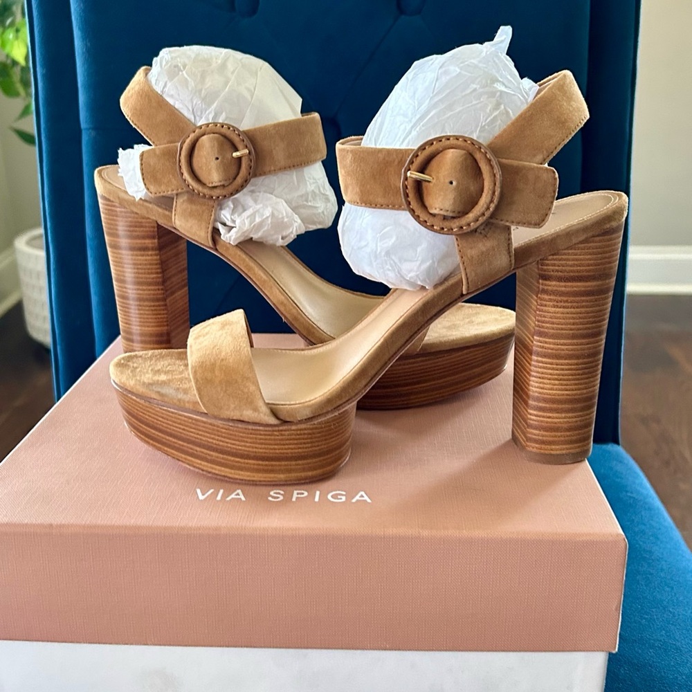 Via Spiga Women’s V-Ira City Sandals Heel Platform | Sz. 10 | Color:Toffee NIB